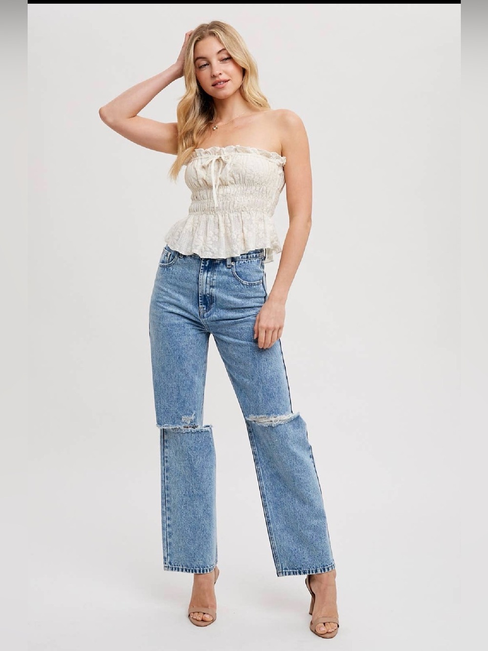 High Rise Distressed Denim Jeans